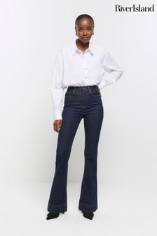 River Island Blue High Rise Flare Jeans (643576) | $82