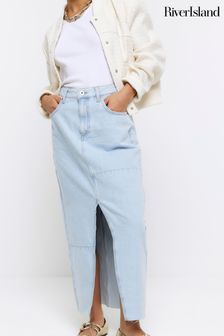 River Island Blue Petite Denim Seamed Maxi Skirt (643658) | CA$108