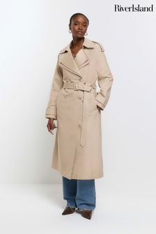 River Island Brown Double Collar Belted Trench Coat (643666) | OMR47
