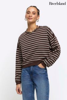 River Island Brown Stripe Cropped Sweatshirt (643680) | €36