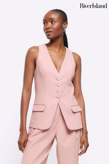 River Island Pink Fitted Longline Tailored Waistcoat (643842) | 317 SAR