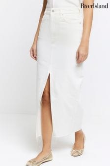 River Island White Split Hem Denim Maxi Skirt (643898) | €54