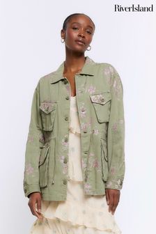 River Island Green Floral Pocketed Utility Shacket (643956) | €74