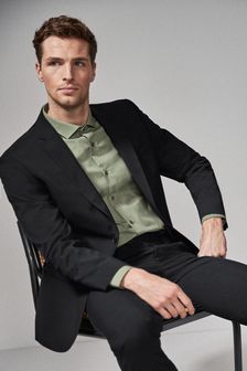 Черный - Обычный крой - Костюмный пиджак из тонированной ткани с эластаном (644059) | €14