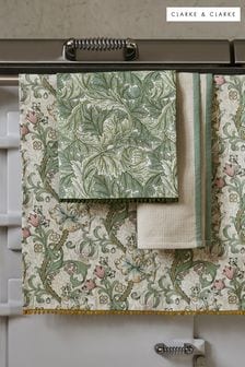 Clarke and Clarke Sage Green, Natural Linen & Blush Pink William Morris Designs Tea Towels Set 3 (644388) | €32