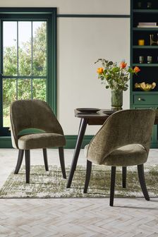 Set of 2 Plush Chenille Moss Green Remi Non Arm Dining Chairs (644537) | €405