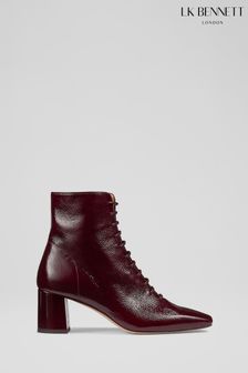 LK Bennett Red Arabella Bordeaux Crinkle Patent Lace Up Ankle Boots (644834) | 611 €