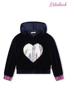 Billieblush Sweat à capuche bleu marine en velours avec cœur à sequins (645151) | €35