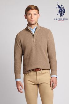 U.S. Polo Assn. Mens Grey Textured Quarter Zip Knit Sweatshirt (645278) | 107 €