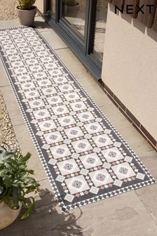 Monochrome Rust Brown Vinyl Traditional Tile Indoor Outdoor Runner (645308) | $104 - $152