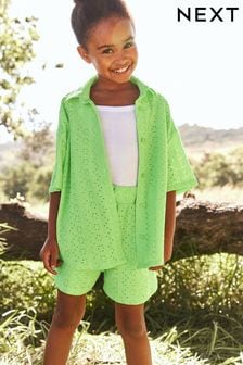 Lime Green Oversized Textured Shirt And Shorts Set (3-16yrs) (3-16yrs) (645349) | 84 QAR - 114 QAR