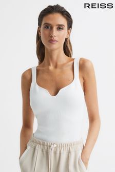 Reiss White Daisy Sweetheart Neck Top (645355) | AED706