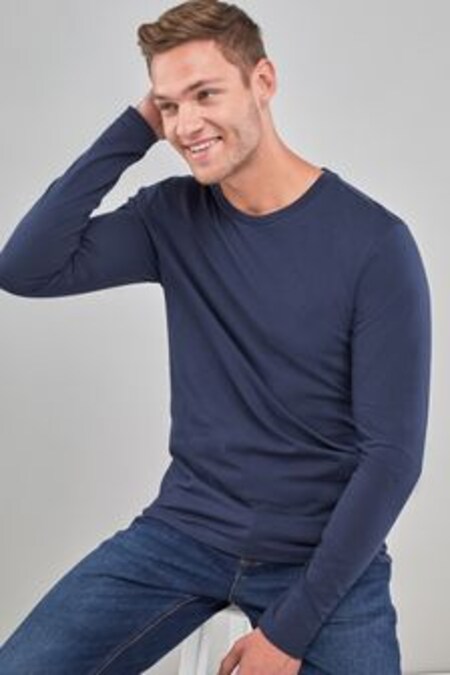 Bleu marine - Standard - T-shirt ras du cou à manches longues (645909) | 10€