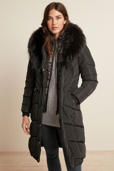 Black Faux Fur Trim Padded Coat (646477) | $139