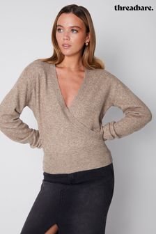 Brown - Threadbare pleten pulover z ovitim sprednjim delom (646530) | €15