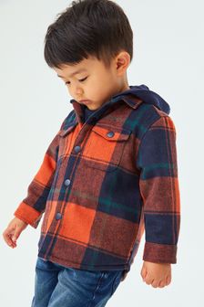 Orange/Navy Check Hooded Jacket With Quilted Lining (3mths-7yrs) (646576) | BGN 63 - BGN 69