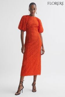 Florere Lace Puff Sleeve Midi Dress (647017) | 1,517 SAR