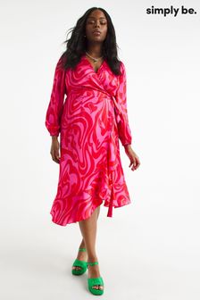 Розовое атласное платье с запахом и принтом Simply Be (647074) | €28