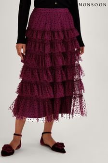 Monsoon Red Della Dotty Tiered Skirt (647094) | 20,365 Ft