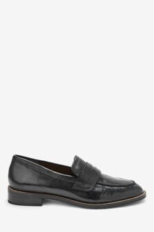 Black Leather Almond Toe Loafers (647231) | BGN 110