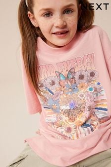 粉色 - 超大版型綴飾圖案T恤 (3-16歲) (647502) | NT$490 - NT$710