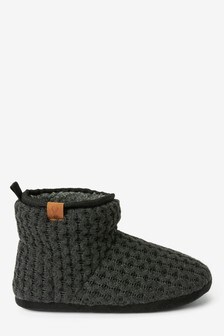 Charcoal Grey Knitted Boot Slippers (647856) | R409