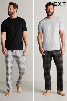 Black/Grey Check Jersey Pyjama Sets 2 Pack (648090) | 228 QAR