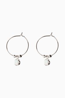 Sterling Silver Opal Charm Hoop Earrings (648285) | 441 UAH