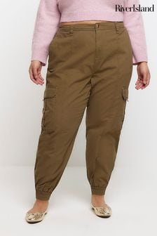 River Island Green Plus Self Belt Cuffed Cargo Trousers (648378) | OMR21