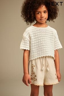 Neutral Embroidered Shorts (3-16yrs) (648546) | SGD 15 - SGD 24
