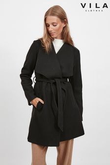 VILA Black Tie Waist Wrap Coat (648644) | €73