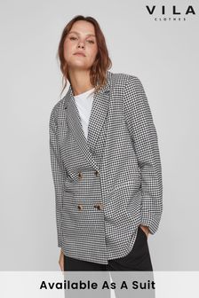 VILA Black & White Dogtooth Double Breasted Relaxed Fit Blazer (648860) | $92