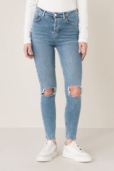 Mid Blue Busted Knee Authentic Stretch High Rise Skinny Jeans (648997) | €25.50
