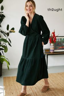 Thought Green Milou Organic Cotton Corduroy Wrap Dress (649120) | $144