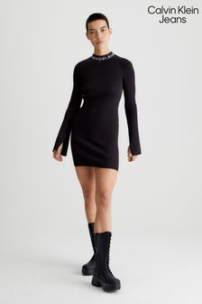 Črna obleka v stilu puloverja z logotipom Calvin Klein Jeans (649419) | €62