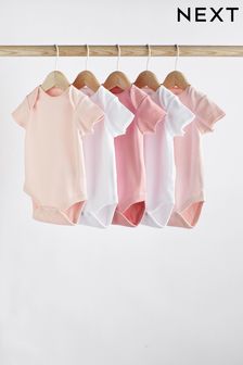 Pink/White - Baby 5 Pack Essential Short Sleeve Bodysuits (649881) | DKK120 - DKK140