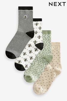 Black / White / Green Bees Ankle Socks 5 Pack (649940) | $21