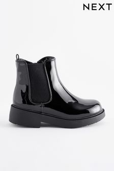 Black Patent Wide Fit (G) Chunky Chelsea Boots (650456) | kr590 - kr720