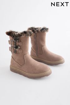 Neutral Brown Wide Fit (G) Warm Lined Zip Boots (650457) | $58 - $70