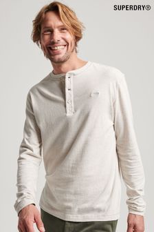乳白色 - Superdry復古標誌繡花有機棉亨利領短袖上衣 (650509) | NT$1,400