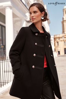 Love & Roses Black Military Smart Coat (650727) | $189