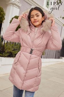 Lipsy Pink Shower Resistant Longline Belted Padded Coat (5-16yrs) (650816) | CA$167 - CA$190