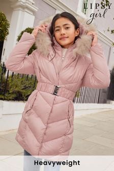 Lipsy Pink Shower Resistant Longline Belted Padded Coat (5-16yrs) (650816) | $103 - $117