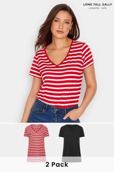 Long Tall Sally Red & Black Stripe 2 Pack Short Sleeve T-Shirts (650902) | OMR12
