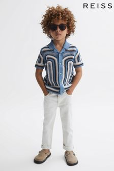 Reiss Blue Columbia Junior Crochet Cuban Collar Shirt (651185) | OMR47