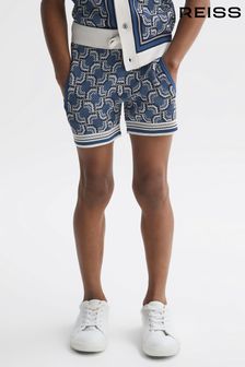 Reiss Blue Bloom Senior Knitted Patterned Drawstring Shorts (651202) | $64