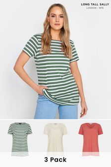 Long Tall Sally Cream/Khaki Green V-Neck T-Shirts 3 Pack (651220) | ₪ 166