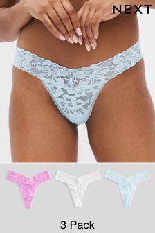 Pink/Blue/White Thong Floral Lace Knickers 3 Pack (651291) | OMR5