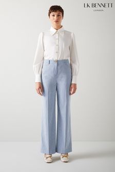 LK Bennett Blue Gene And White Stripe Cotton Rich Trousers (651321) | $503