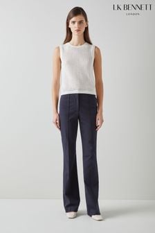 LK Bennett Susie Navy Blue Cotton-Blend  Flared Trousers (651379) | $415